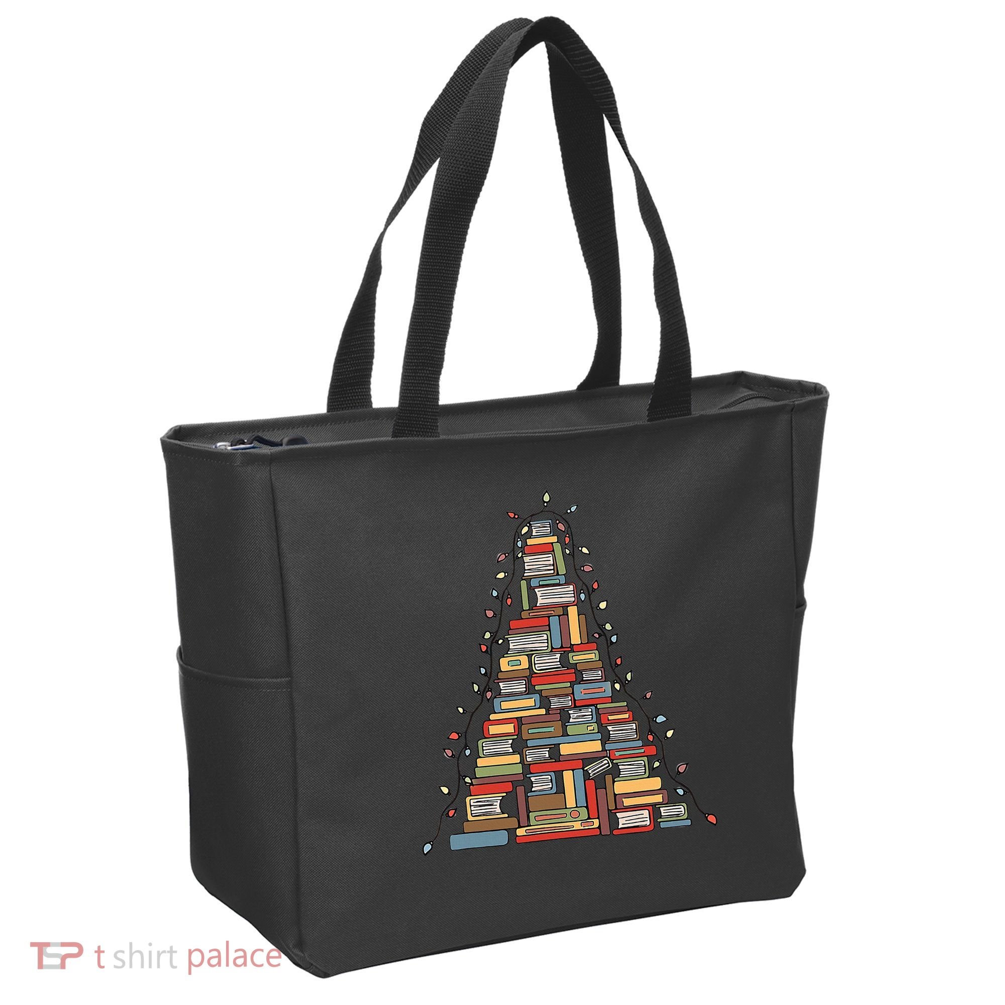 Christmas Library Tree Librarian Book Lover Tote Bag