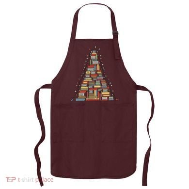 Christmas Library Tree Librarian Book Lover Apron