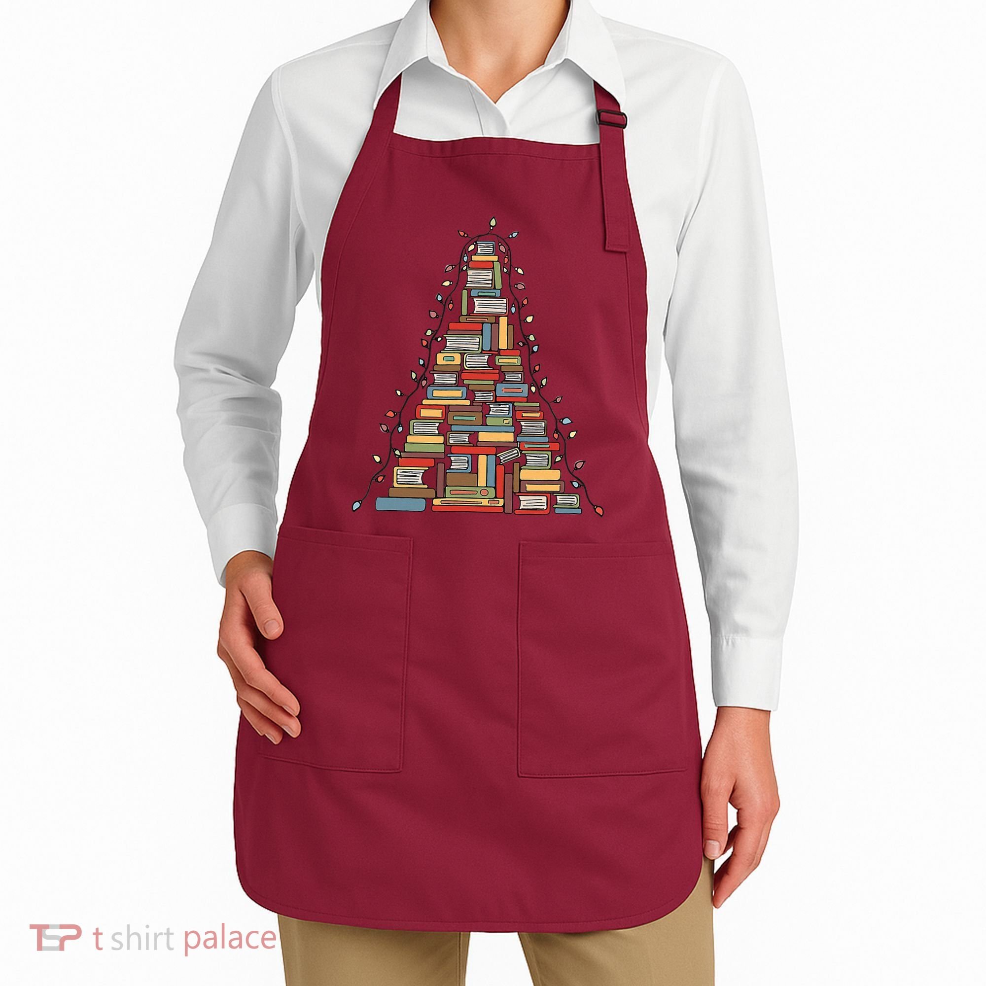 Christmas Library Tree Librarian Book Lover Apron