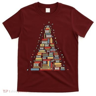 Christmas Library Tree Librarian Book Lover T-Shirt