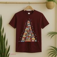 Christmas Library Tree Librarian Book Lover T-Shirt thumb 2