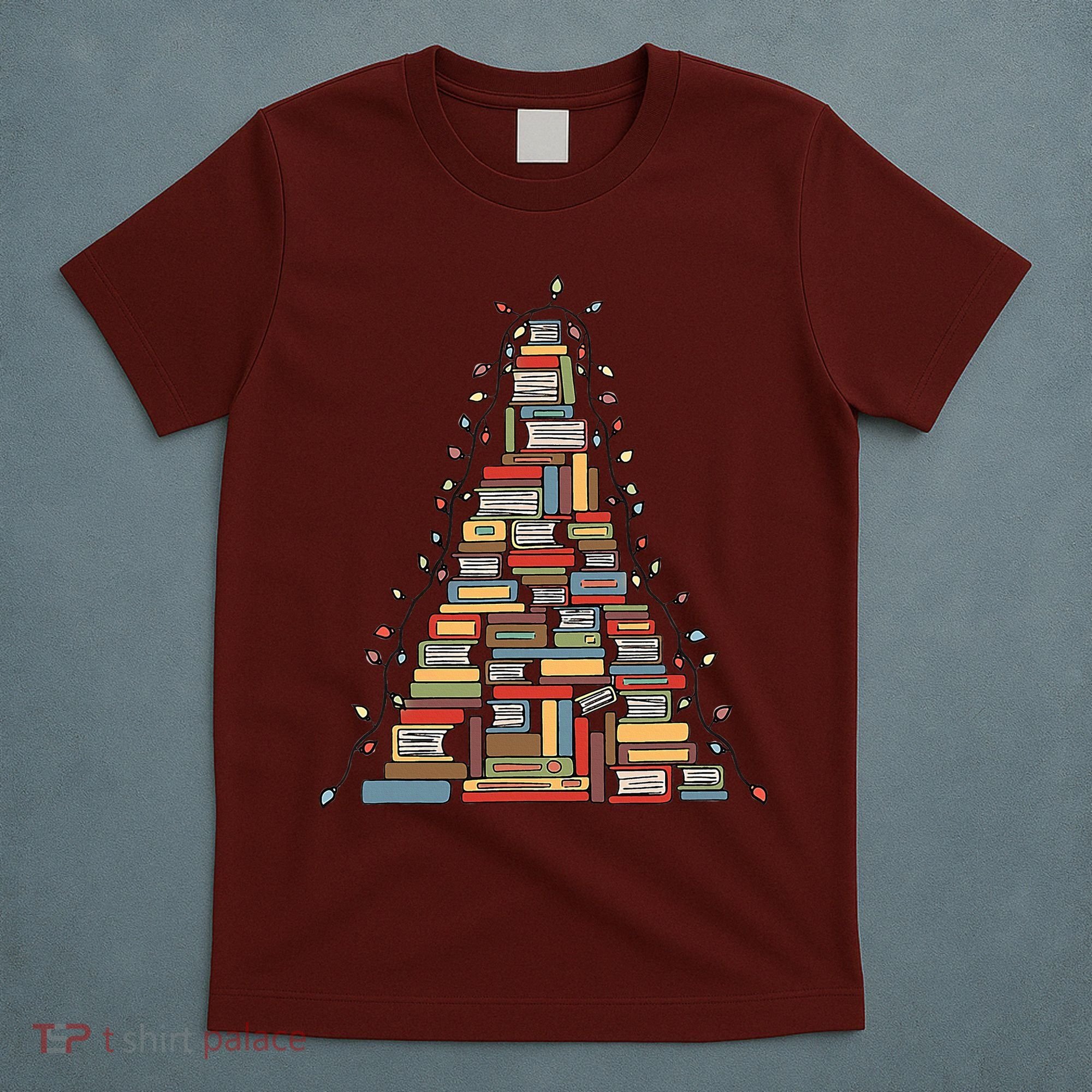 Christmas Library Tree Librarian Book Lover T-Shirt