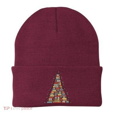 Christmas Library Tree Librarian Book Lover Beanie