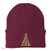 Christmas Library Tree Librarian Book Lover Beanie thumb 0