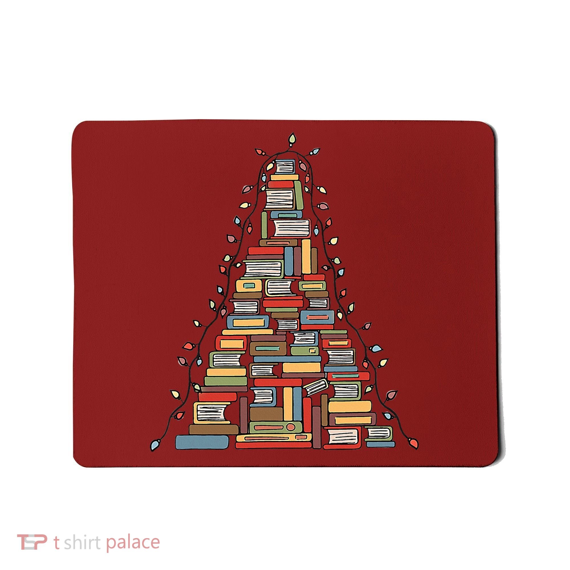 Christmas Library Tree Librarian Book Lover Mousepad