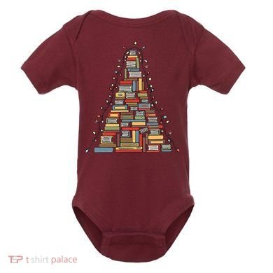 Christmas Library Tree Librarian Book Lover Baby Bodysuit