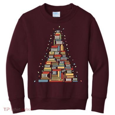 Christmas Library Tree Librarian Book Lover Kids Sweatshirt