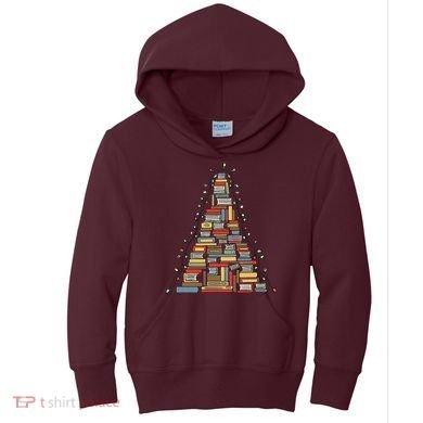 Christmas Library Tree Librarian Book Lover Kids Hoodie