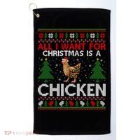 Chicken Lover Ugly All I Want For Christmas Is A Chicken Gift Golf Towel thumb 0