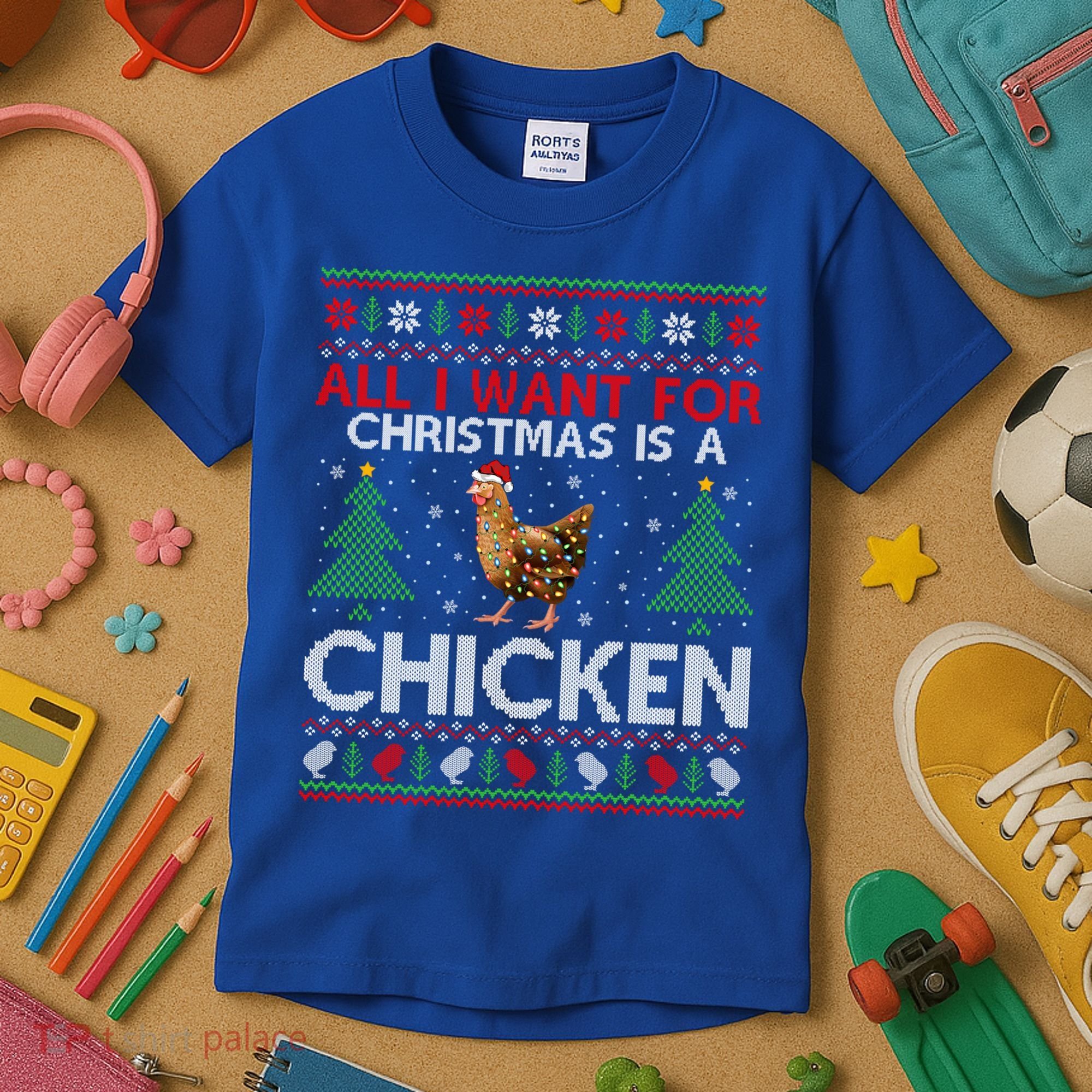 Chicken Lover Ugly All I Want For Christmas Is A Chicken Gift Kids T-Shirt
