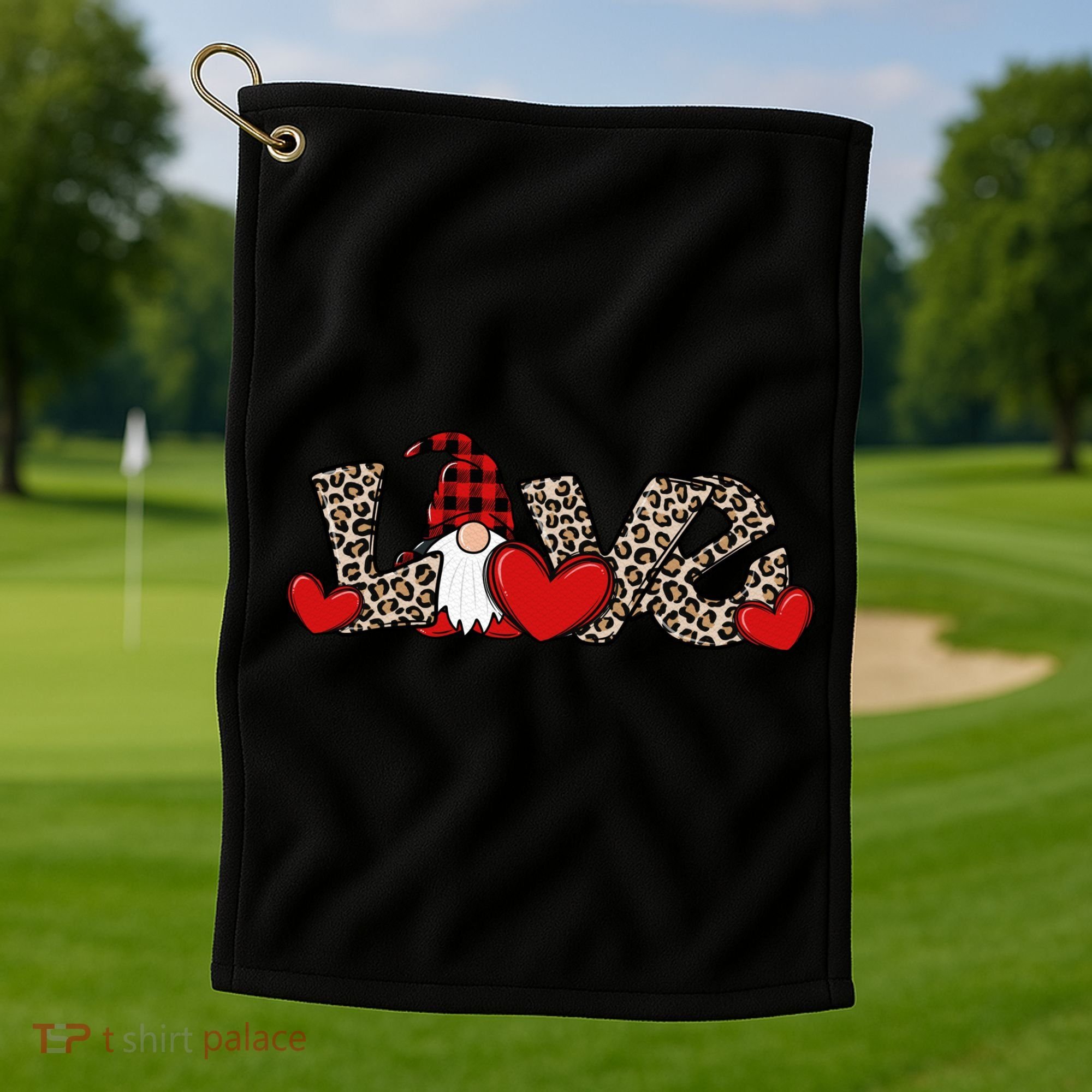 Cute Love Valentines Day Gnome Golf Towel