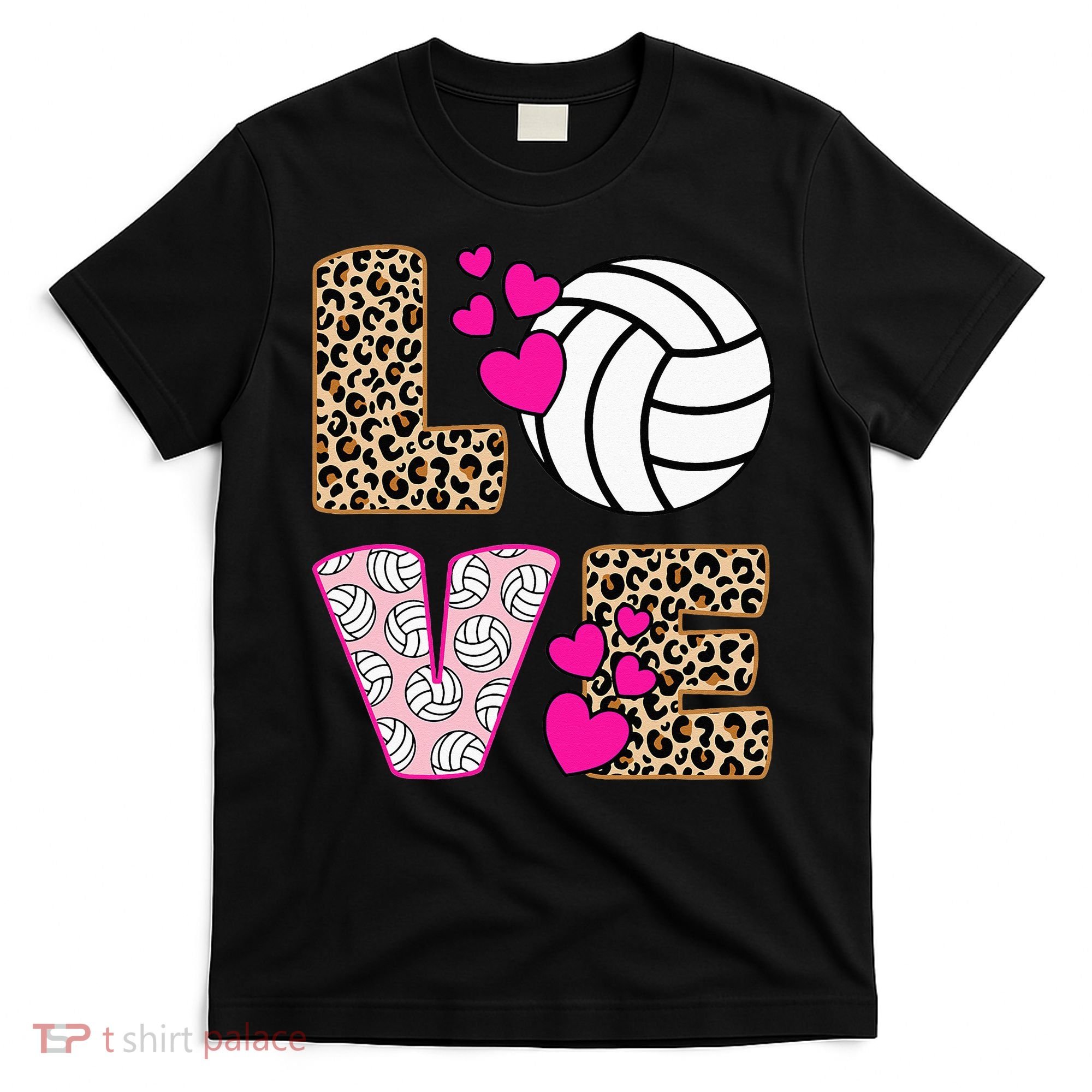 Cute Love Volleyball Leopard Print Women Ladies Volleyball T-Shirt