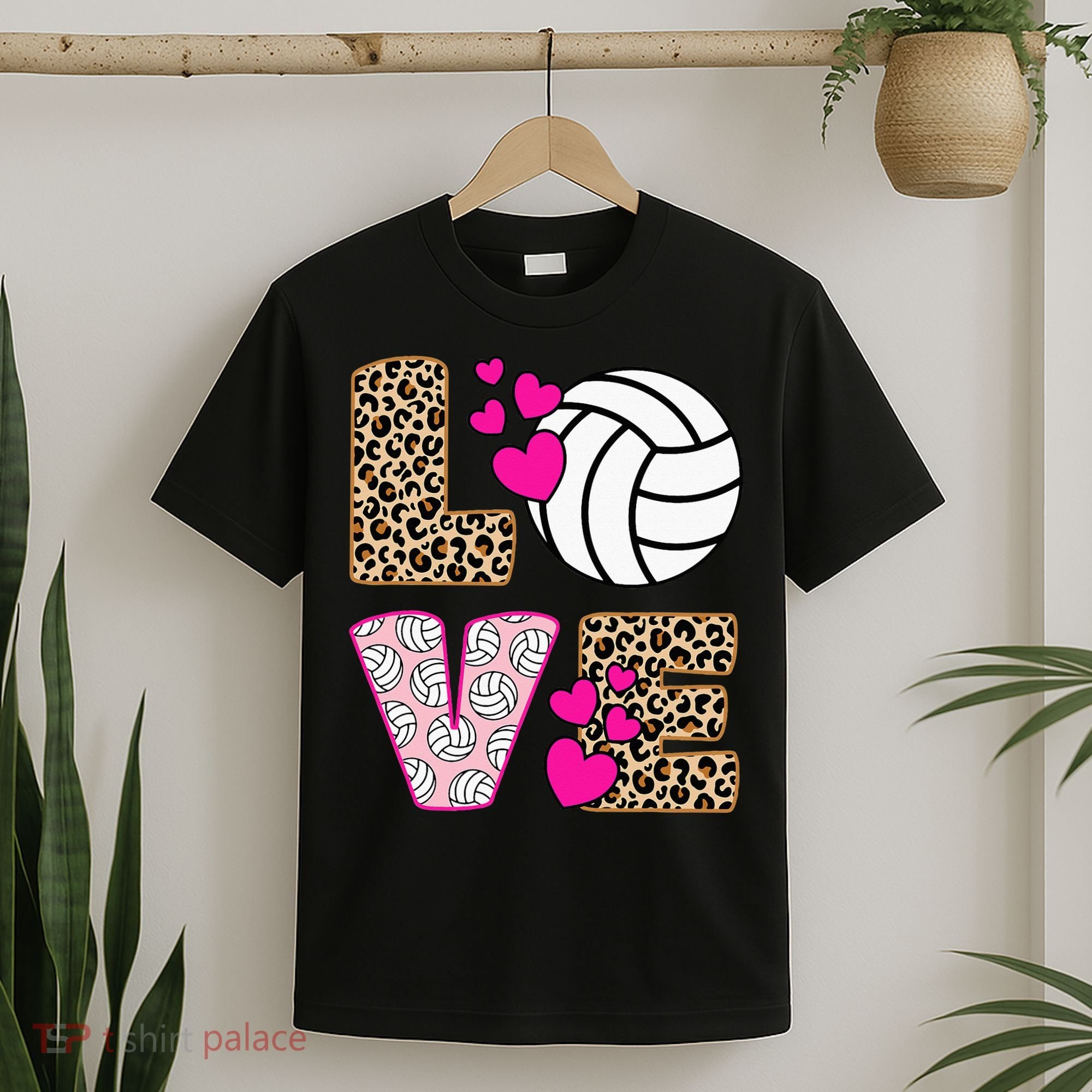 Cute Love Volleyball Leopard Print Women Ladies Volleyball T-Shirt