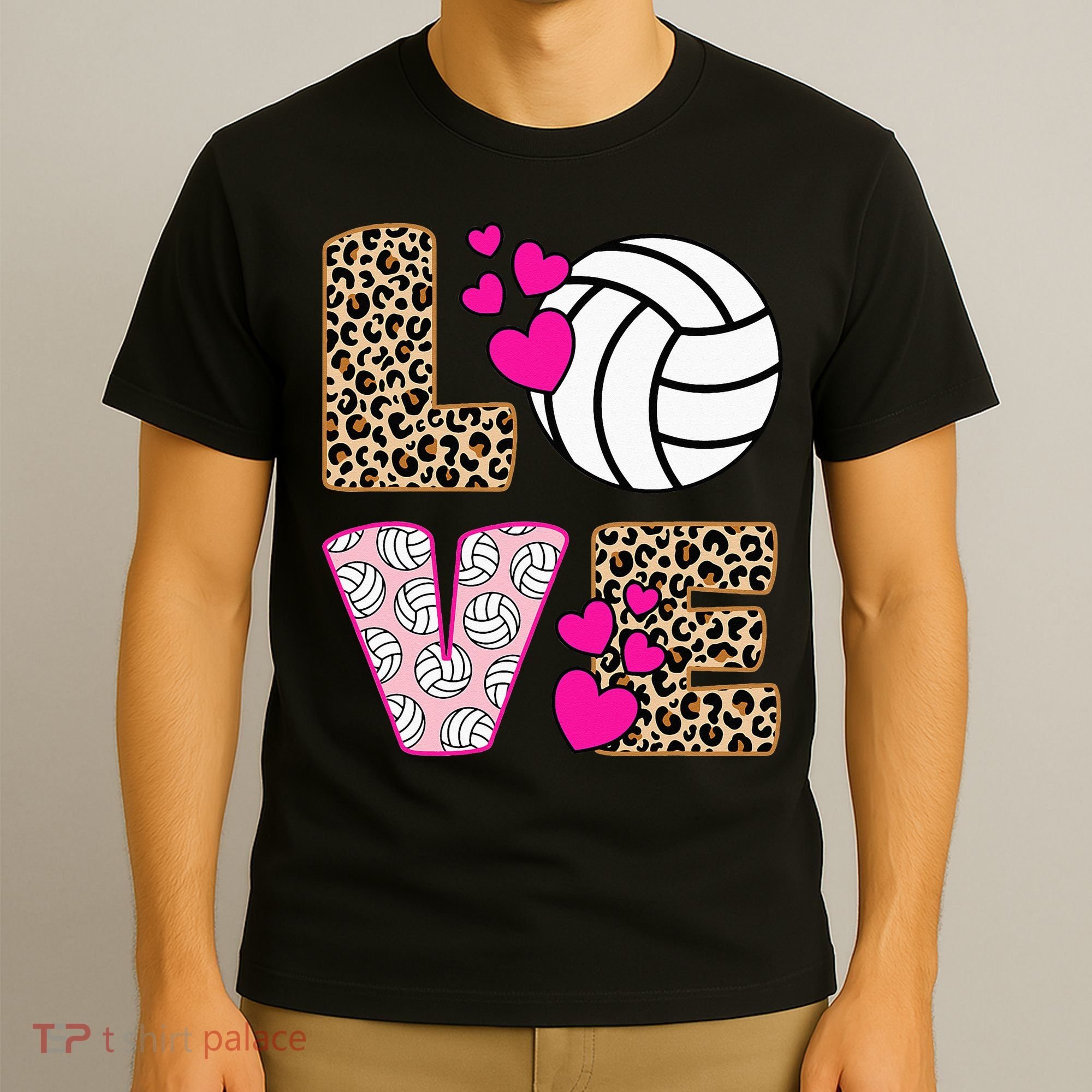 Cute Love Volleyball Leopard Print Women Ladies Volleyball T-Shirt