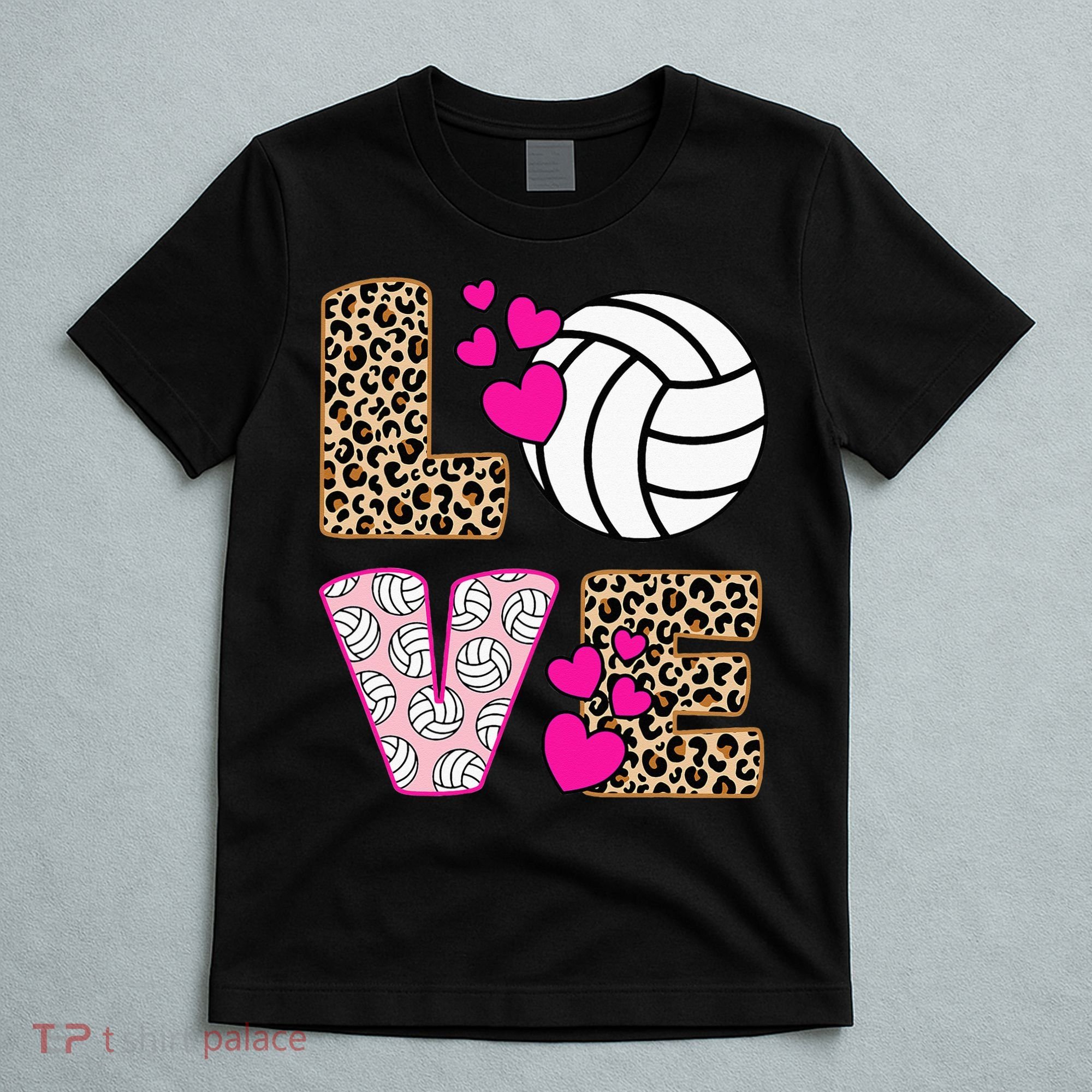 Cute Love Volleyball Leopard Print Women Ladies Volleyball T-Shirt