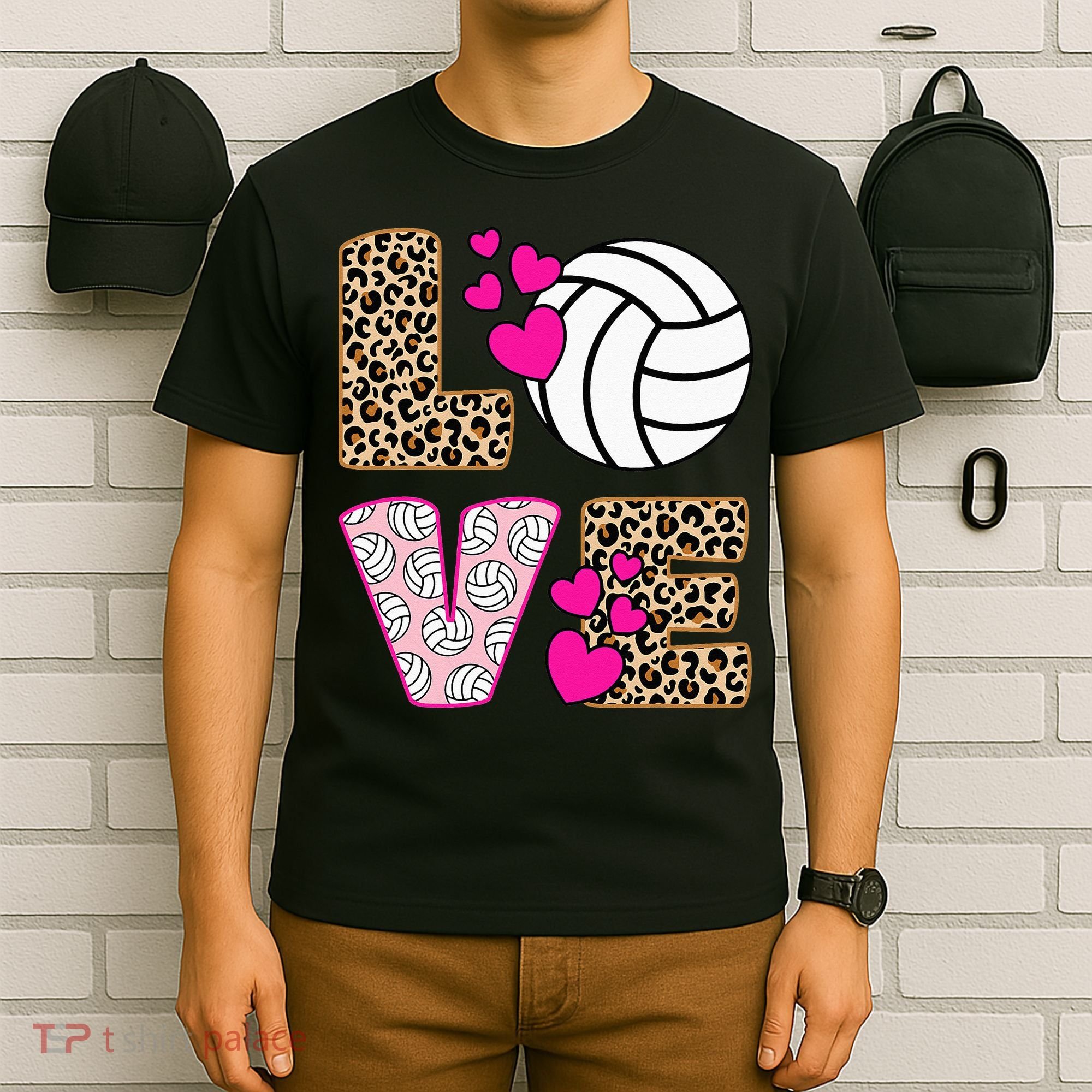 Cute Love Volleyball Leopard Print Women Ladies Volleyball T-Shirt