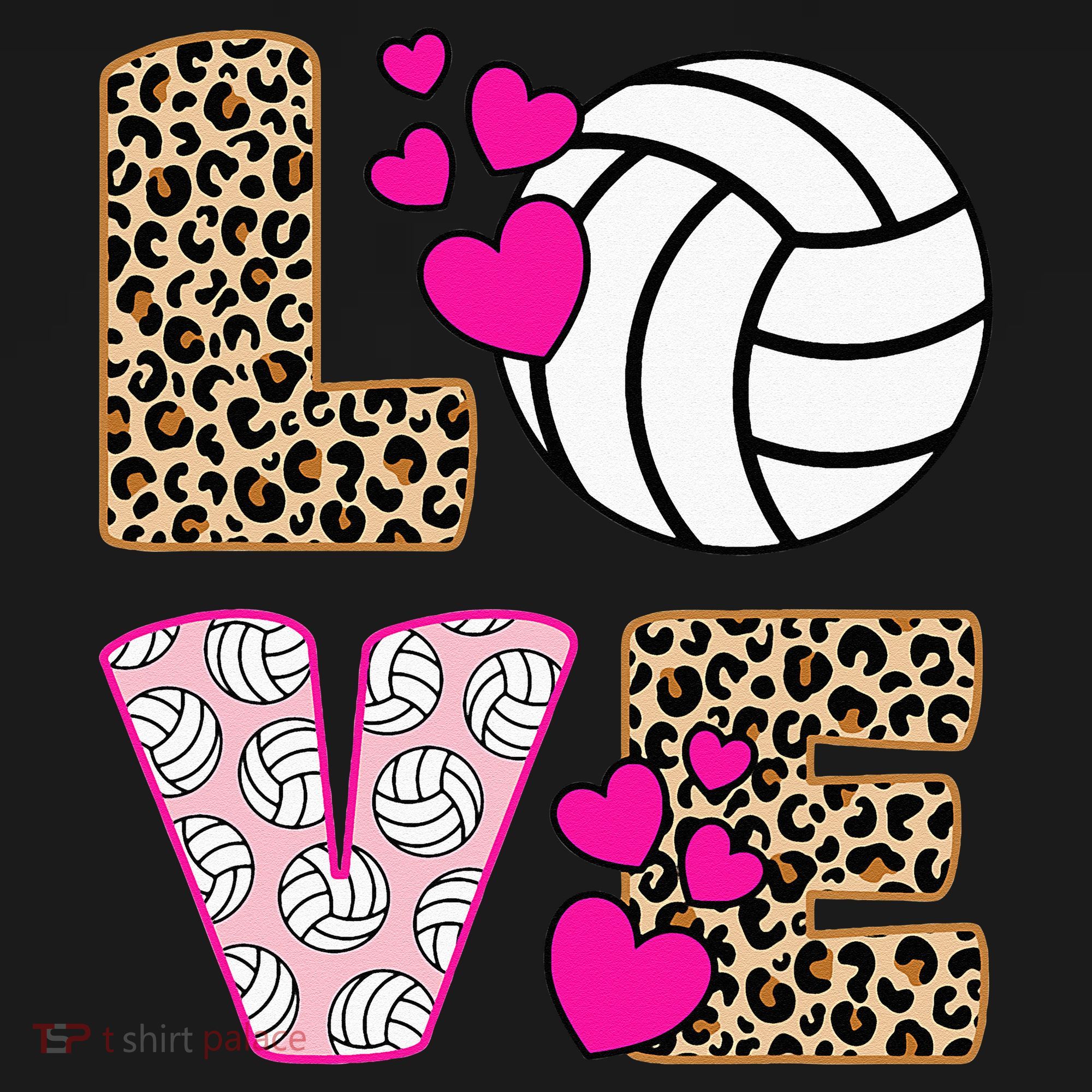 Cute Love Volleyball Leopard Print Women Ladies Volleyball T-Shirt