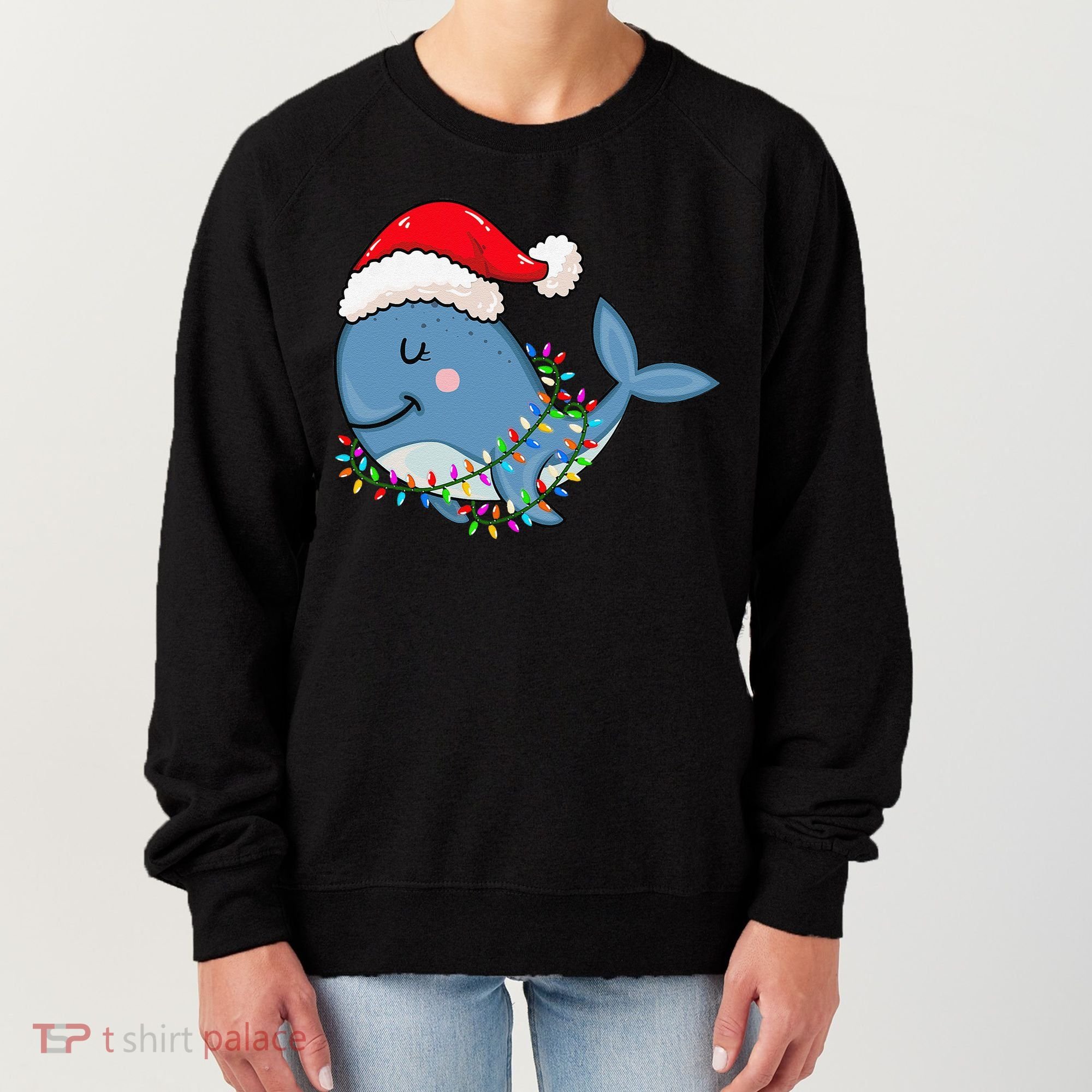 Christmas Lights Whale Wearing Xmas Hat Whale Lover Women's Sweatshirt