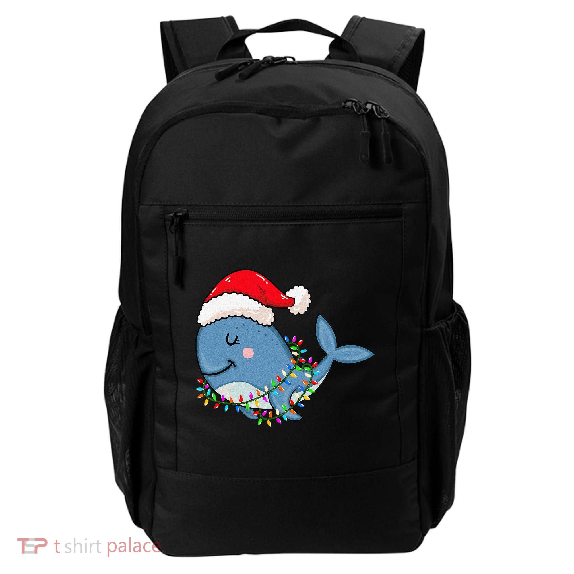 Christmas Lights Whale Wearing Xmas Hat Whale Lover Backpack