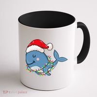 Christmas Lights Whale Wearing Xmas Hat Whale Lover Coffee Mug thumb 1