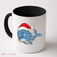 Christmas Lights Whale Wearing Xmas Hat Whale Lover Coffee Mug thumb 0