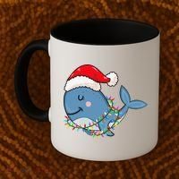 Christmas Lights Whale Wearing Xmas Hat Whale Lover Coffee Mug thumb 2