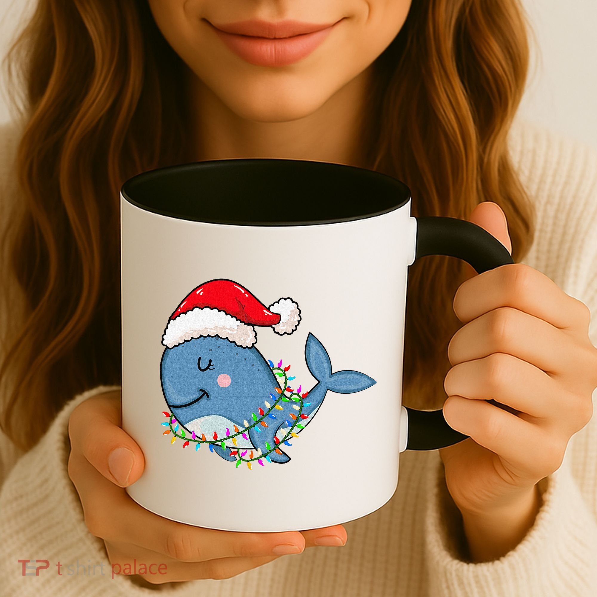 Christmas Lights Whale Wearing Xmas Hat Whale Lover Coffee Mug