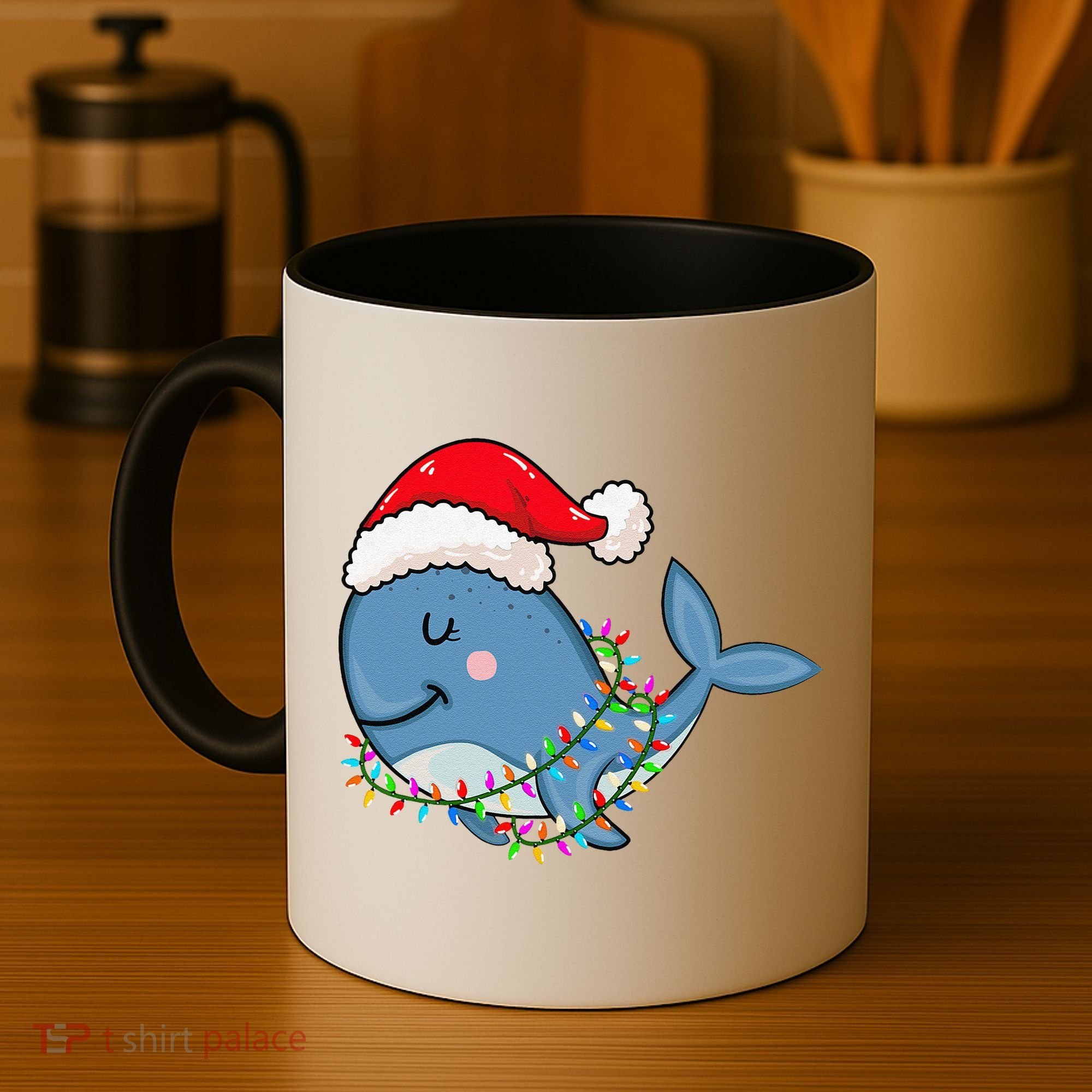 Christmas Lights Whale Wearing Xmas Hat Whale Lover Coffee Mug