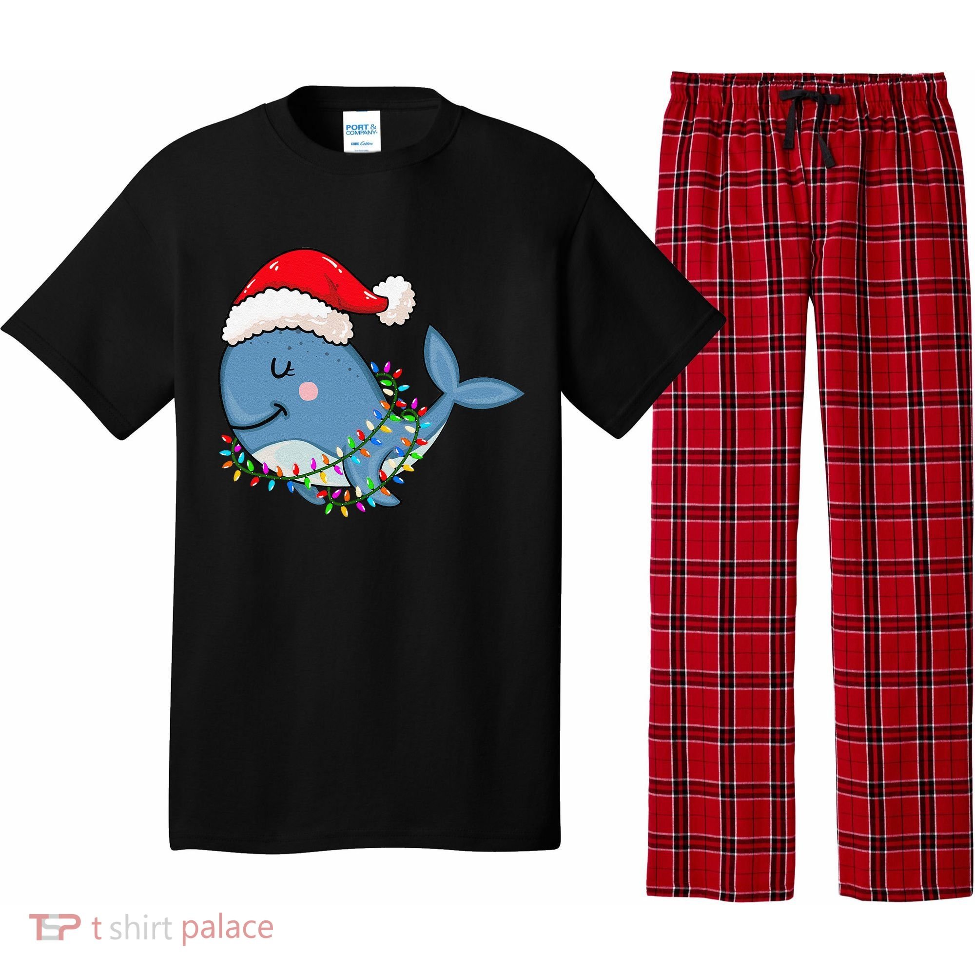 Christmas Lights Whale Wearing Xmas Hat Whale Lover Pajama Set