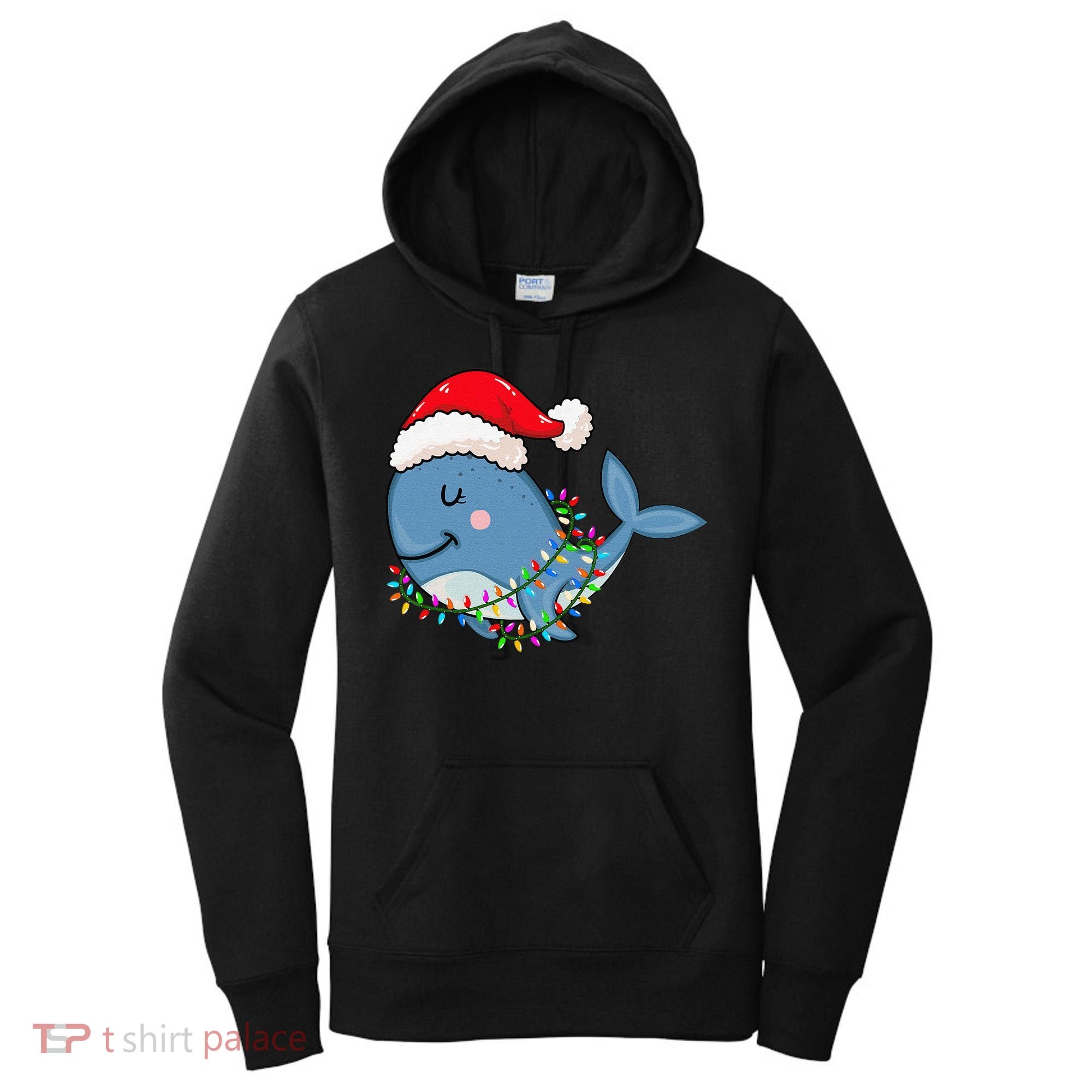 Christmas Lights Whale Wearing Xmas Hat Whale Lover Women's Hoodie