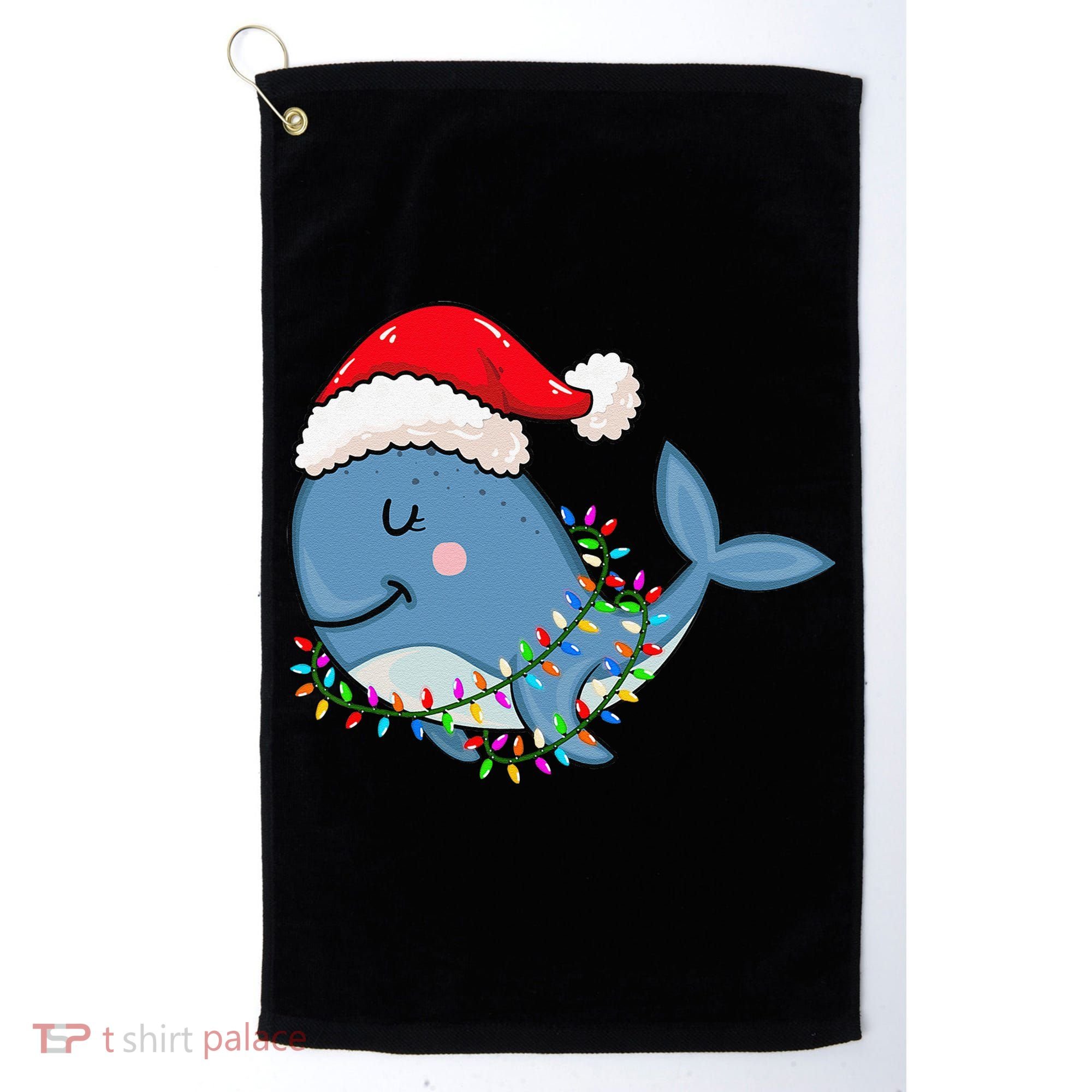 Christmas Lights Whale Wearing Xmas Hat Whale Lover Golf Towel