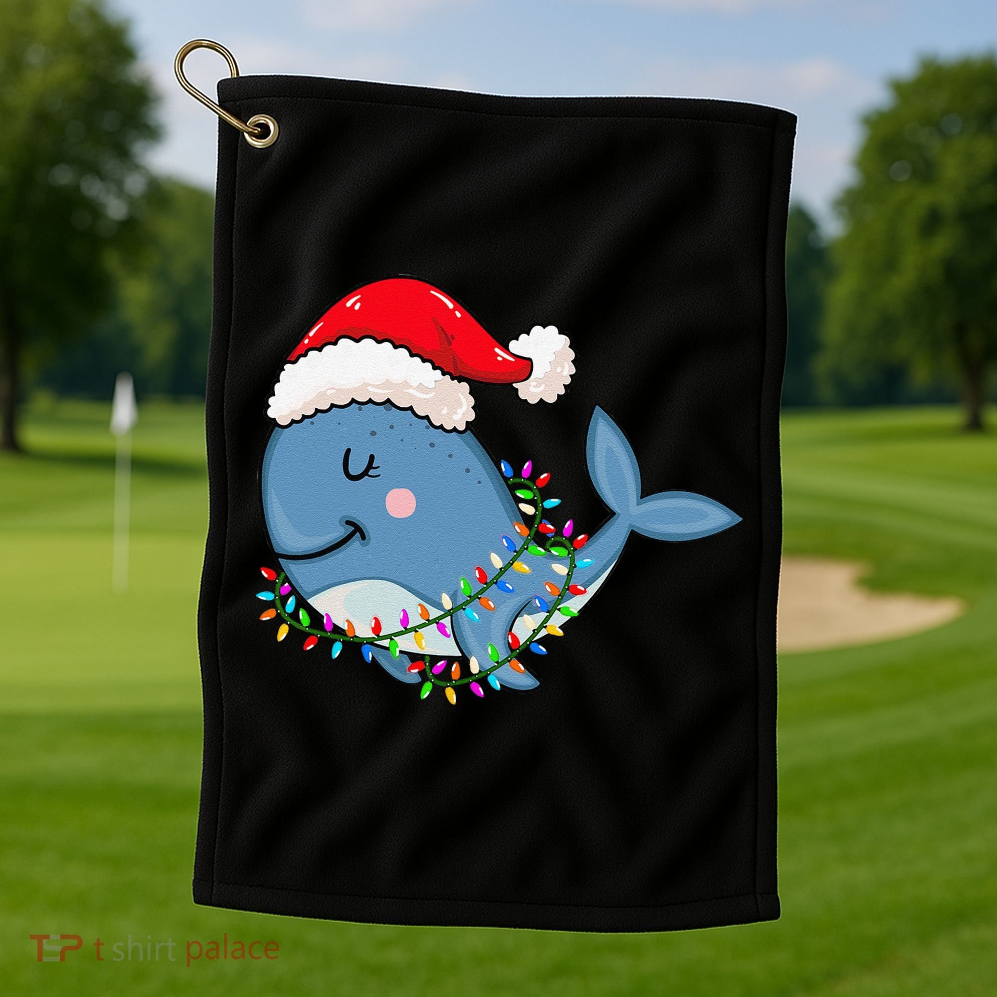 Christmas Lights Whale Wearing Xmas Hat Whale Lover Golf Towel