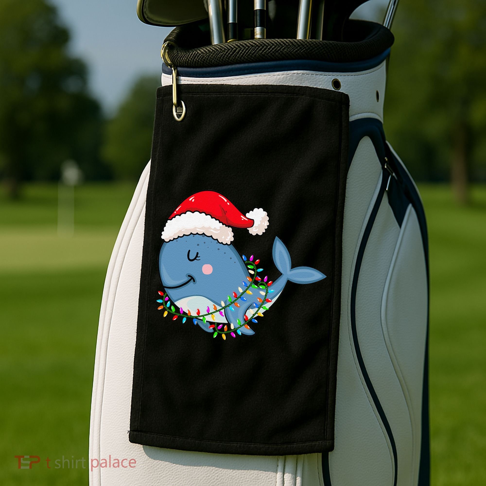 Christmas Lights Whale Wearing Xmas Hat Whale Lover Golf Towel
