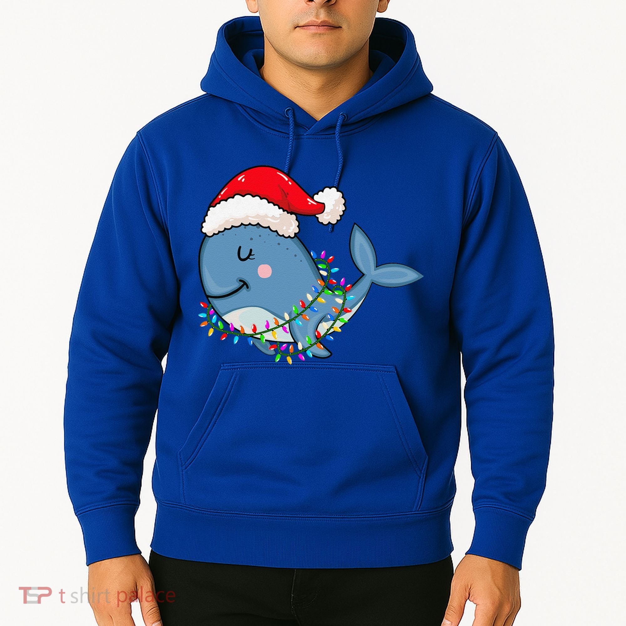 Christmas Lights Whale Wearing Xmas Hat Whale Lover Hoodie