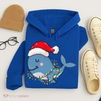 Christmas Lights Whale Wearing Xmas Hat Whale Lover Hoodie thumb 4