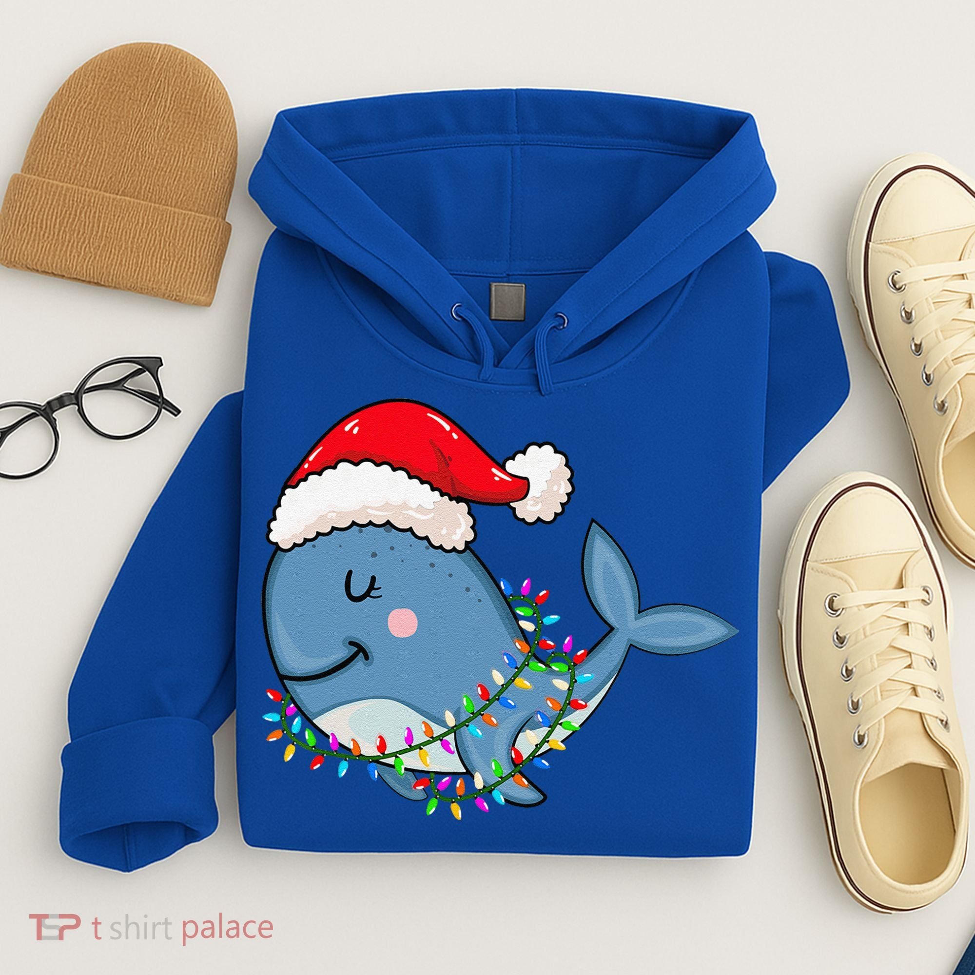 Christmas Lights Whale Wearing Xmas Hat Whale Lover Hoodie