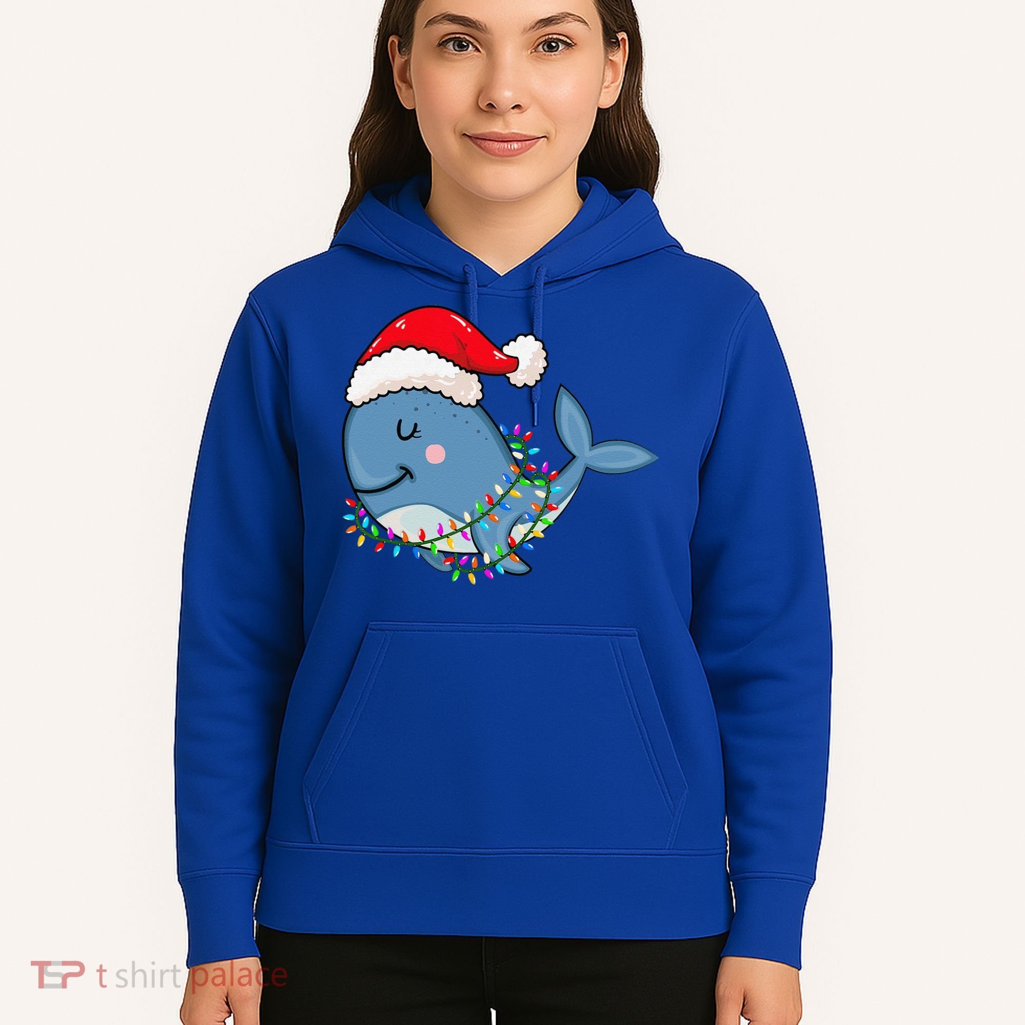 Christmas Lights Whale Wearing Xmas Hat Whale Lover Hoodie