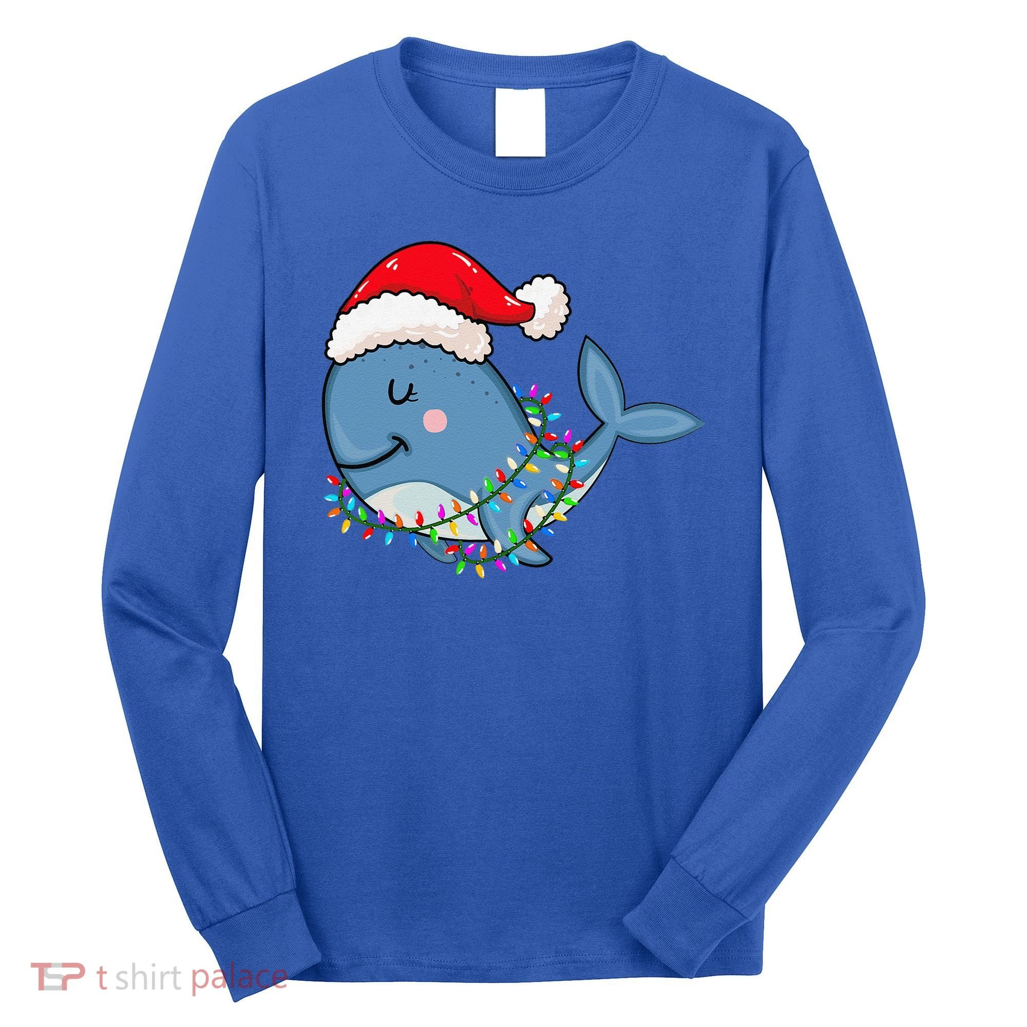 Christmas Lights Whale Wearing Xmas Hat Whale Lover Long Sleeve Shirt