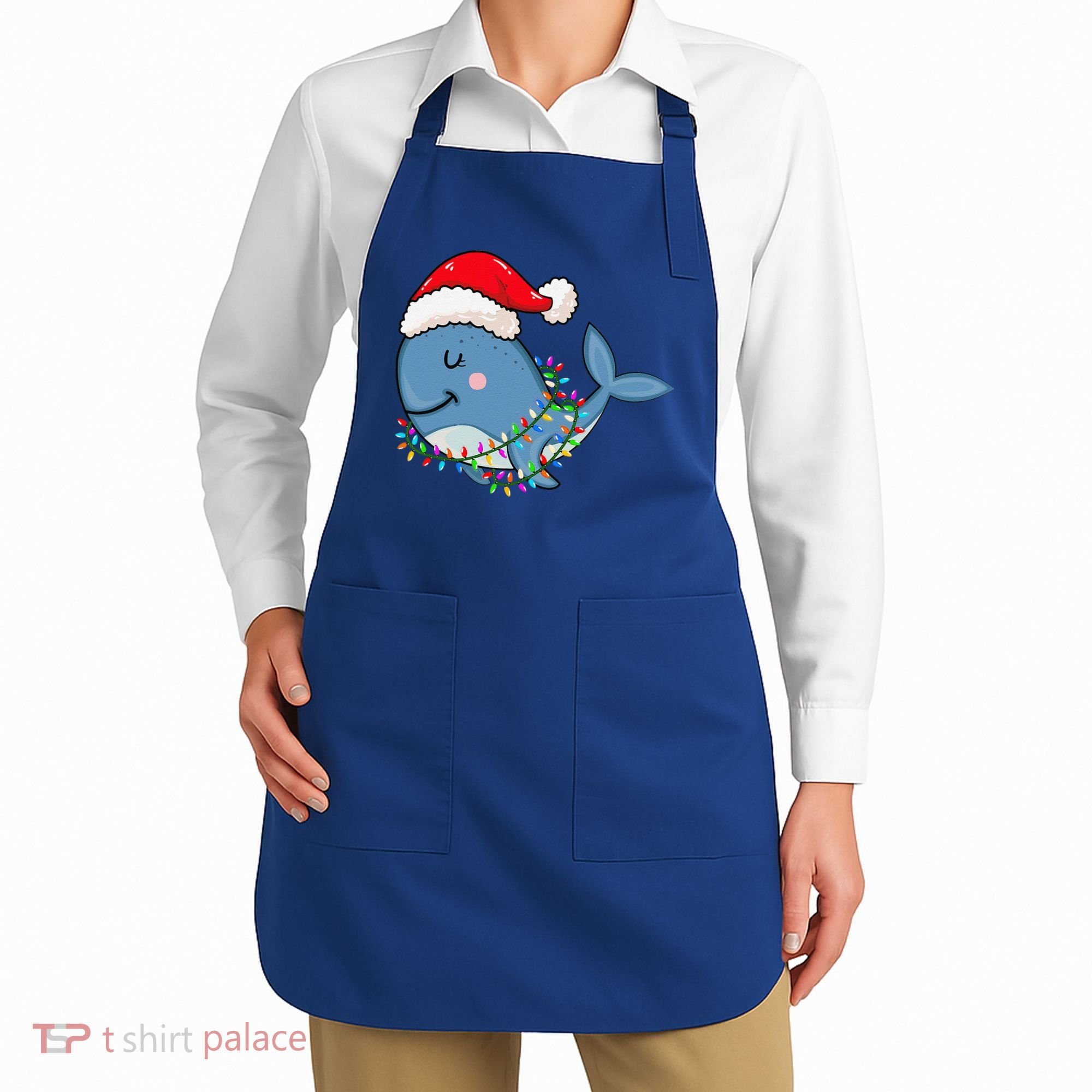 Christmas Lights Whale Wearing Xmas Hat Whale Lover Apron