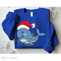 Christmas Lights Whale Wearing Xmas Hat Whale Lover Sweatshirt thumb 2