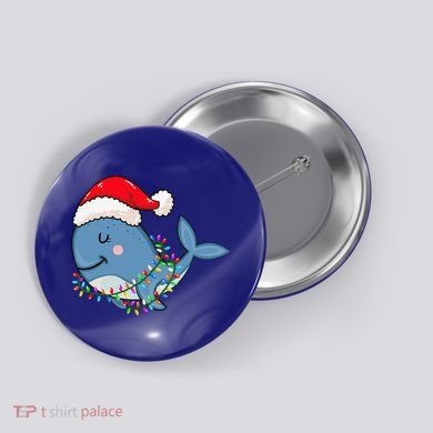 Christmas Lights Whale Wearing Xmas Hat Whale Lover Button