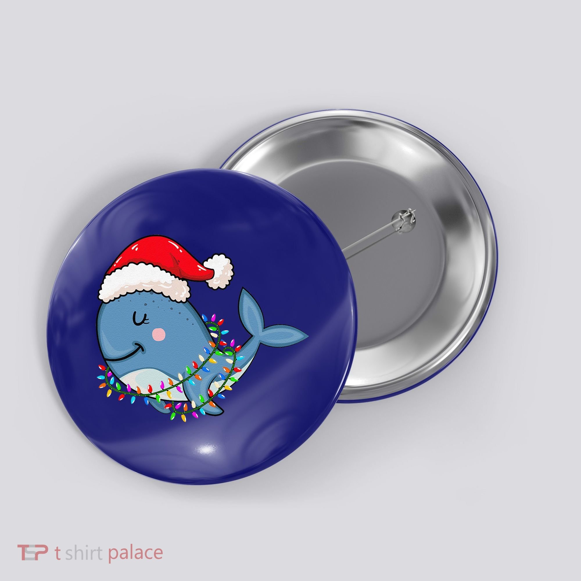 Christmas Lights Whale Wearing Xmas Hat Whale Lover Button
