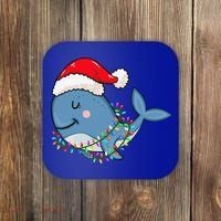 Christmas Lights Whale Wearing Xmas Hat Whale Lover Coaster thumb 0