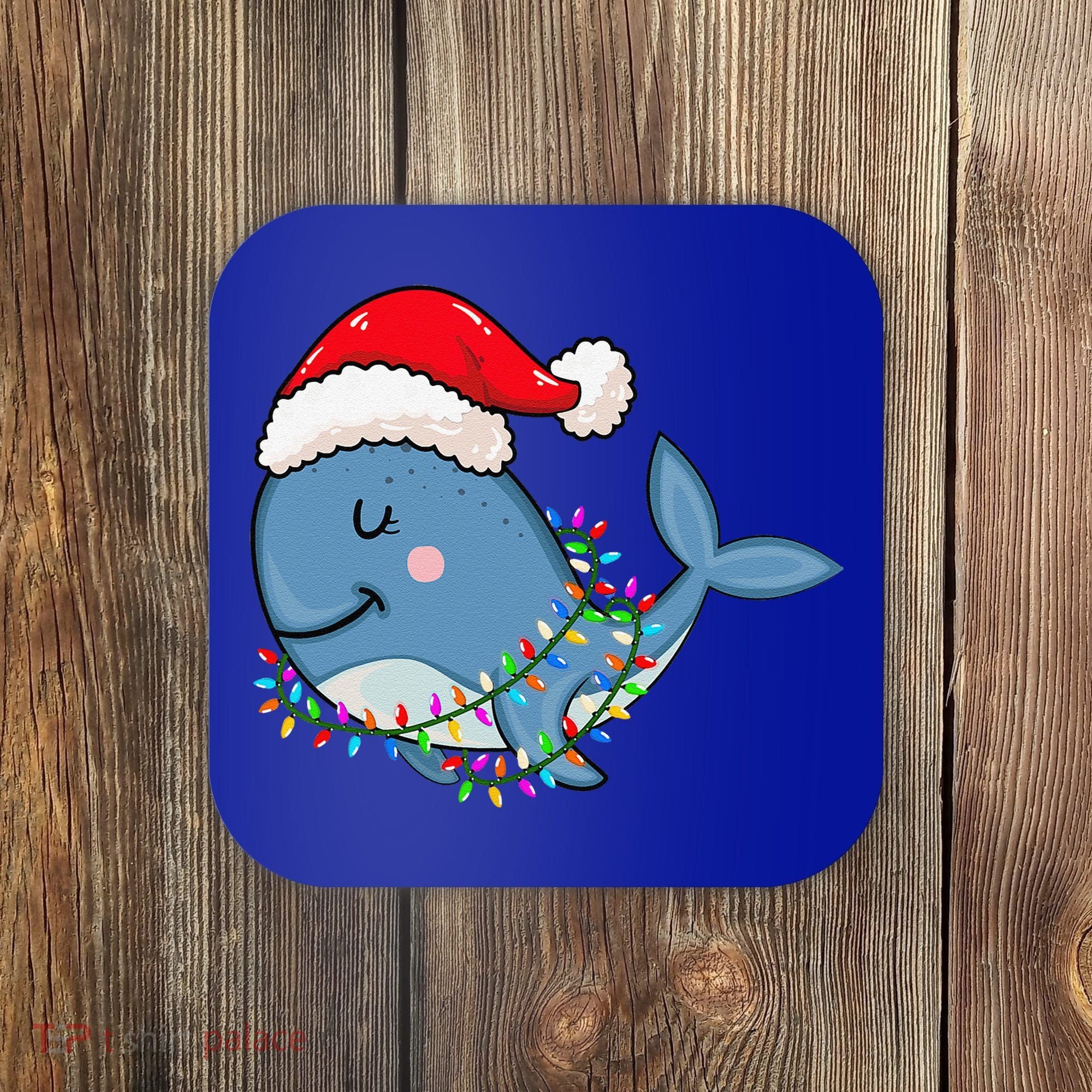 Christmas Lights Whale Wearing Xmas Hat Whale Lover Coaster
