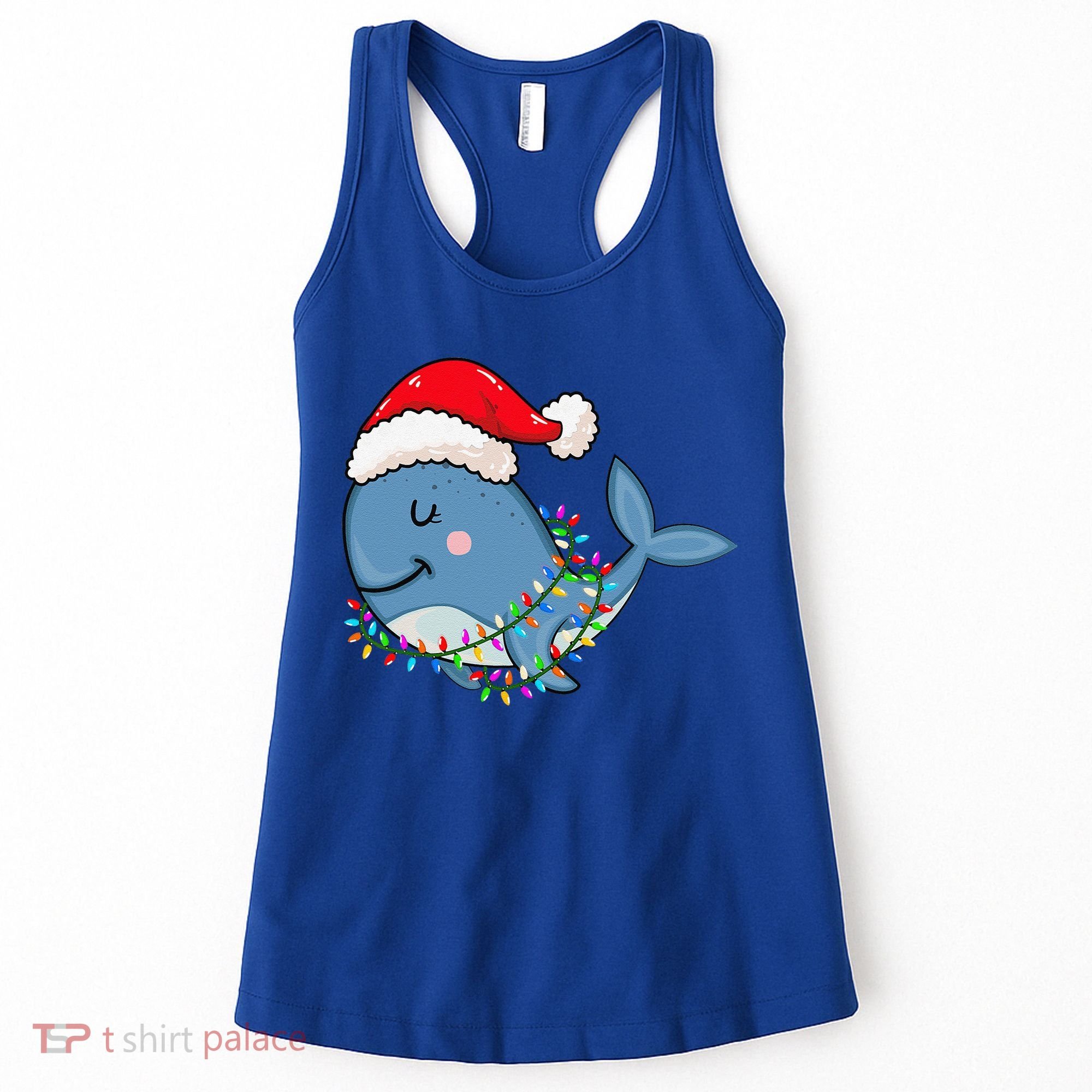 Christmas Lights Whale Wearing Xmas Hat Whale Lover Women's Tank Top