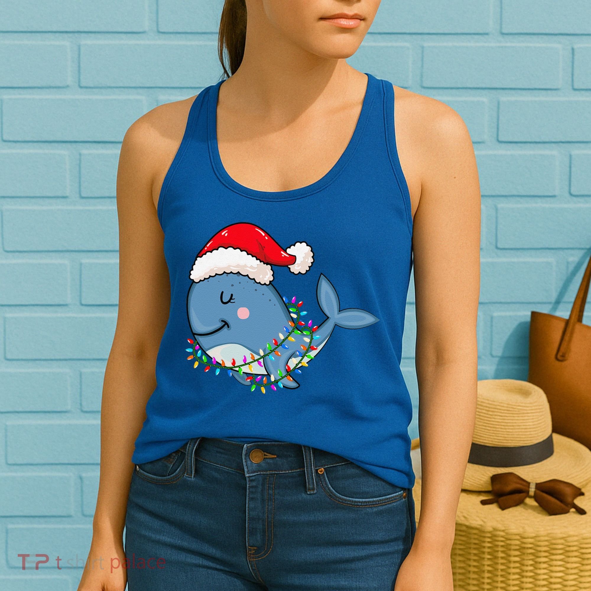 Christmas Lights Whale Wearing Xmas Hat Whale Lover Women's Tank Top