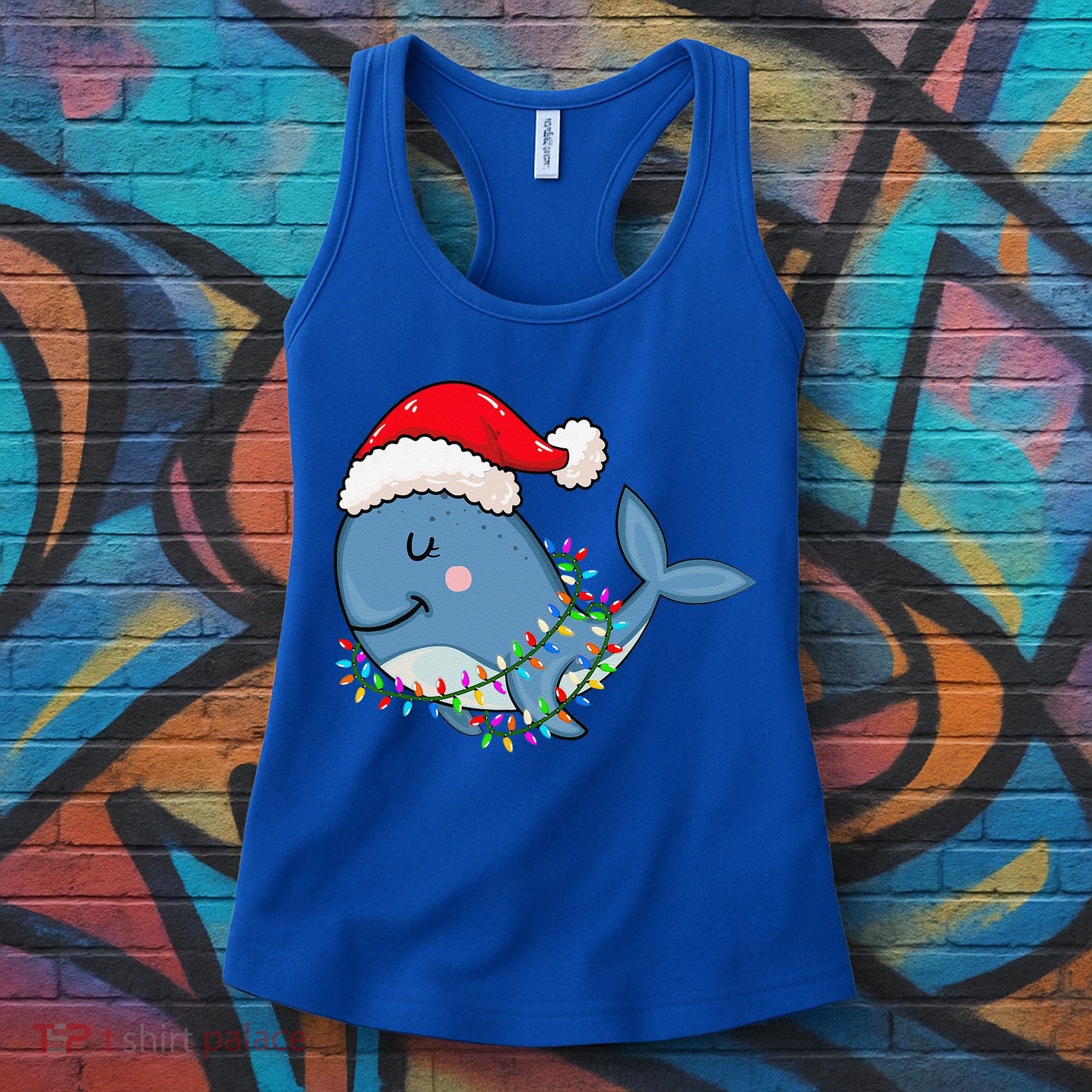 Christmas Lights Whale Wearing Xmas Hat Whale Lover Women's Tank Top