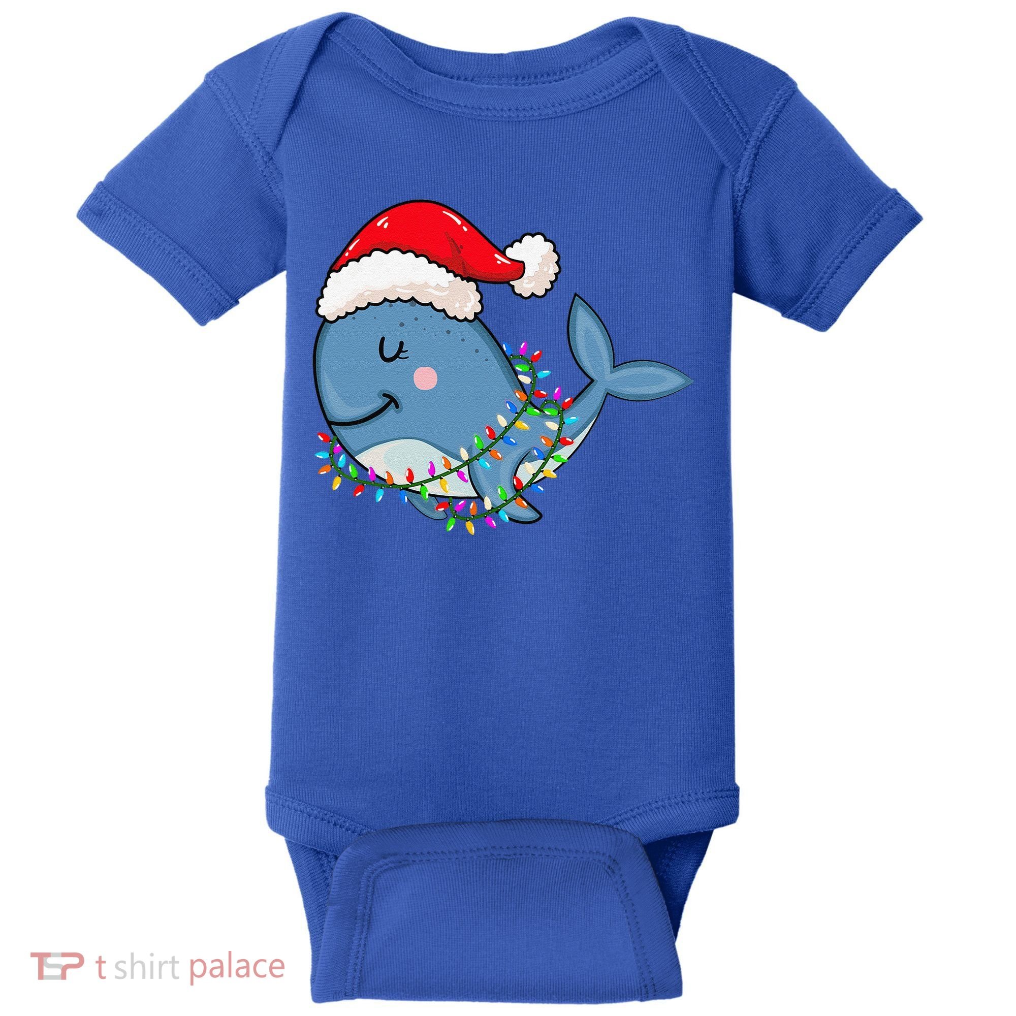 Christmas Lights Whale Wearing Xmas Hat Whale Lover Baby Bodysuit