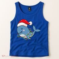 Christmas Lights Whale Wearing Xmas Hat Whale Lover Tank Top thumb 2