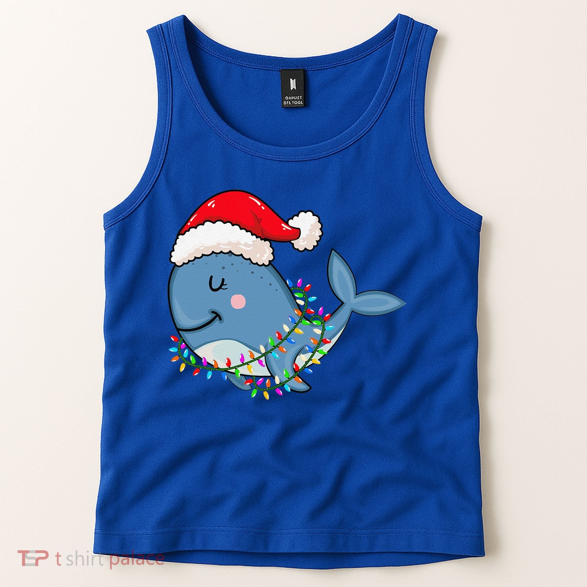 Christmas Lights Whale Wearing Xmas Hat Whale Lover Tank Top